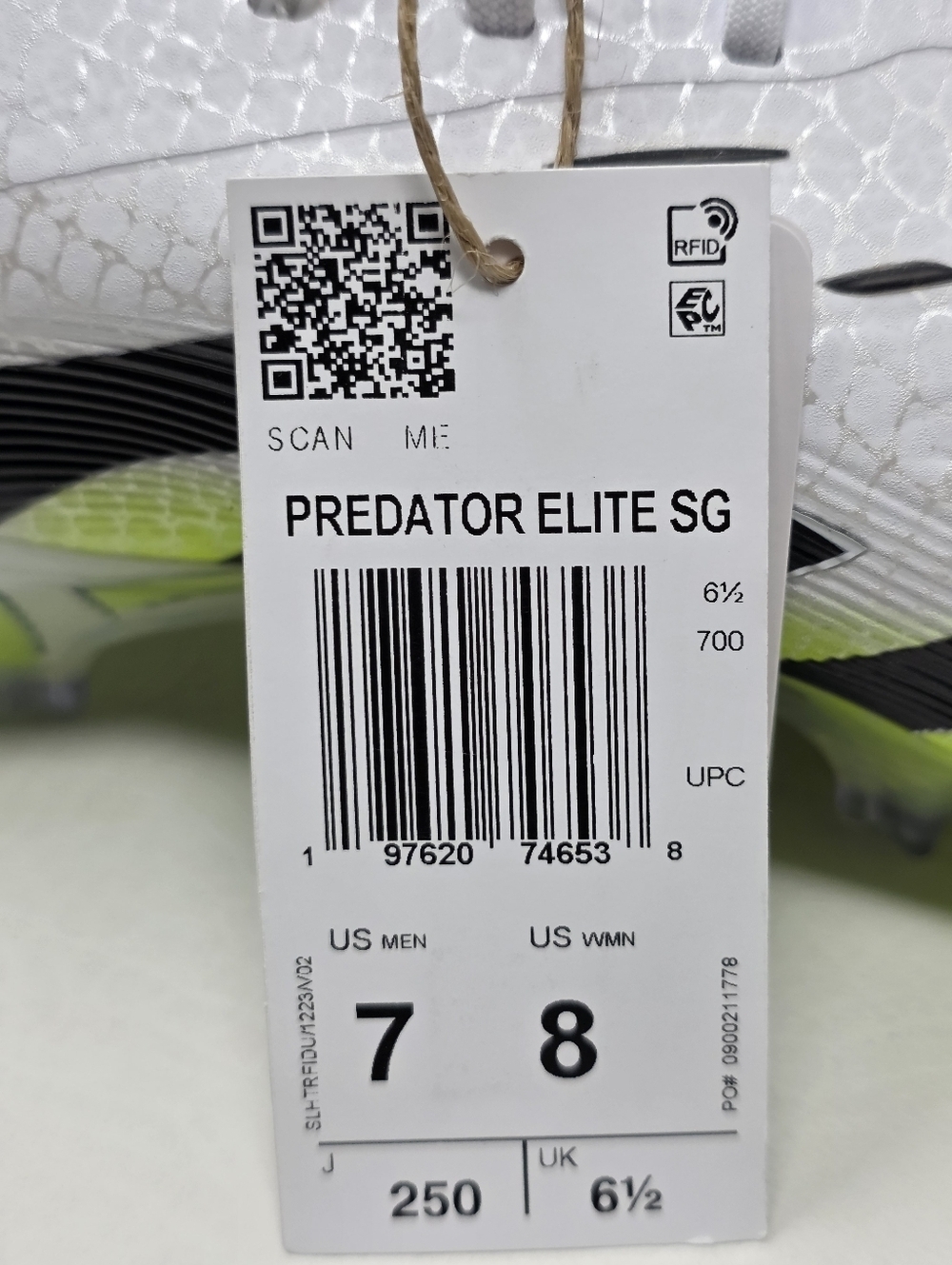 Adidas Predator Elite SG Cleats White/Black/Lemon JI1067 Mens Size 7/Women 8 New - Picture 12 of 13